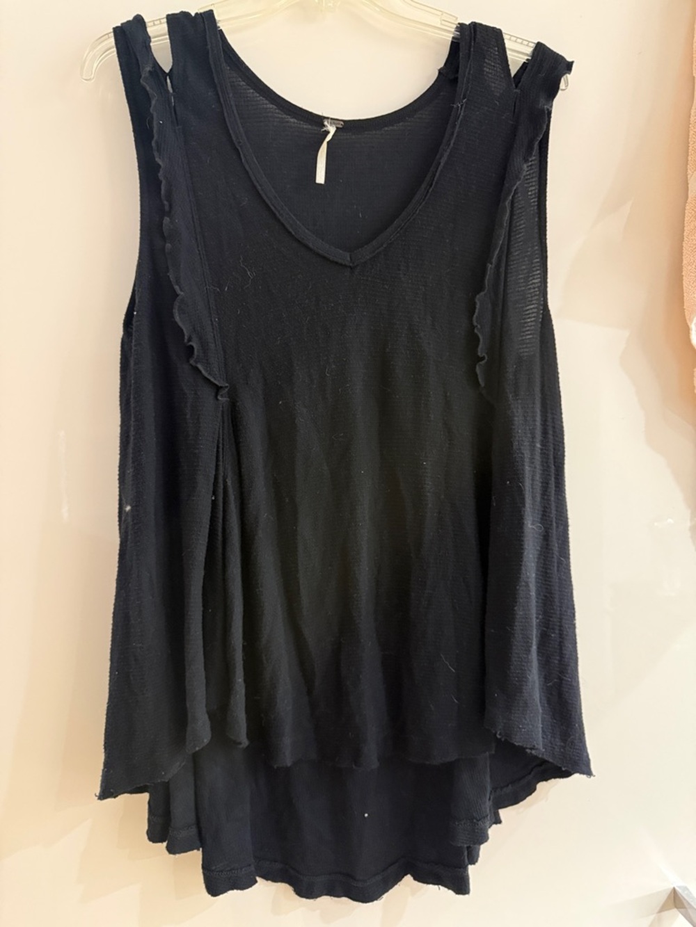 Free People Black Ruffle-Trim V-Neck Tank